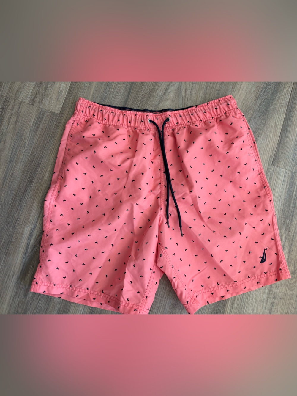 Nautica Mens Medium Quick Dry Flag Print Swim Trunks Lined Coral Salmon